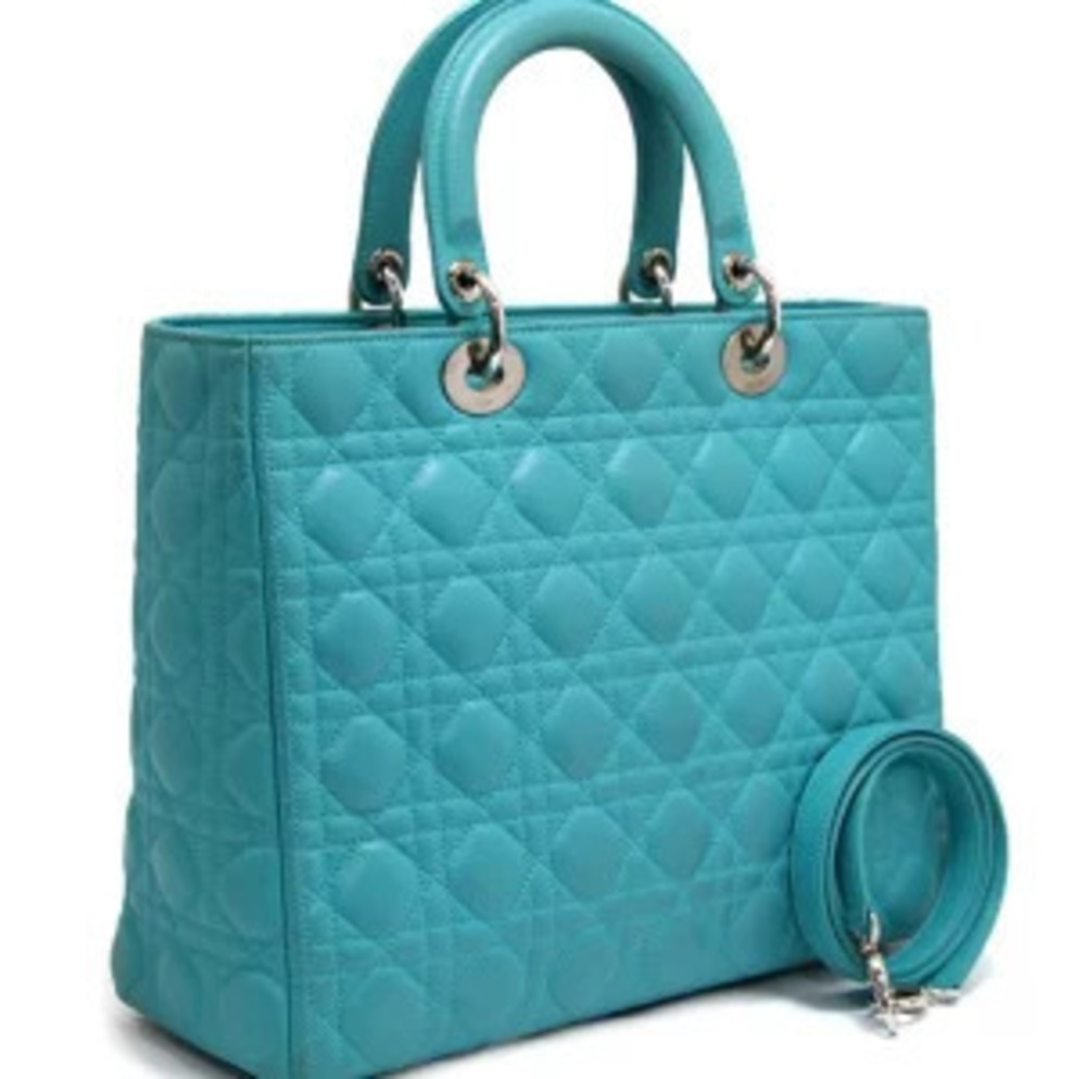 Dior Lady Leather Blue Bag Turquoise Cannage Lambskin